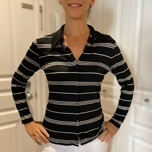 EUC Tahari snap up striped Long sleeve top